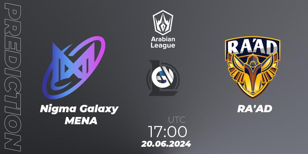 Nigma Galaxy MENA - RA'AD: ennuste. 20.06.2024 at 17:00, LoL, Arabian League Summer 2024