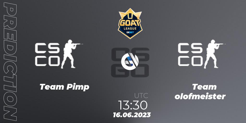 Team Pimp - Team olofmeister: ennuste. 16.06.2023 at 13:30, Counter-Strike (CS2), 1xBet GOAT League 2023 Summer VACation