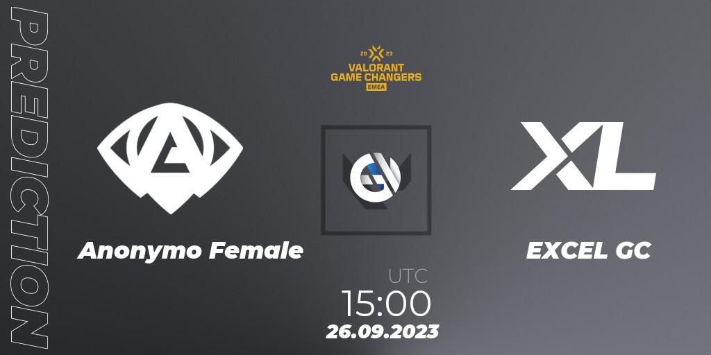 Anonymo Female - EXCEL GC: ennuste. 26.09.2023 at 15:00, VALORANT, VCT 2023: Game Changers EMEA Stage 3 - Group Stage