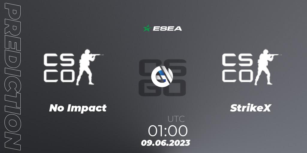 No Impact - StrikeX: ennuste. 09.06.2023 at 01:00, Counter-Strike (CS2), ESEA Advanced Season 45 North America