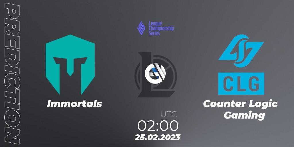 Immortals - Counter Logic Gaming: ennuste. 25.02.23, LoL, LCS Spring 2023 - Group Stage