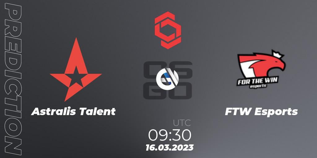 Astralis Talent - FTW Esports: ennuste. 16.03.2023 at 09:30, Counter-Strike (CS2), CCT Central Europe Series 5 Closed Qualifier