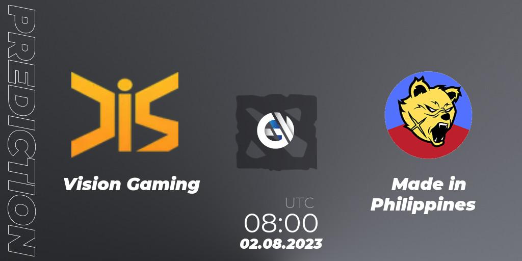 Vision Gaming - Made in Philippines: ennuste. 02.08.2023 at 08:00, Dota 2, 1XPLORE Asia #2