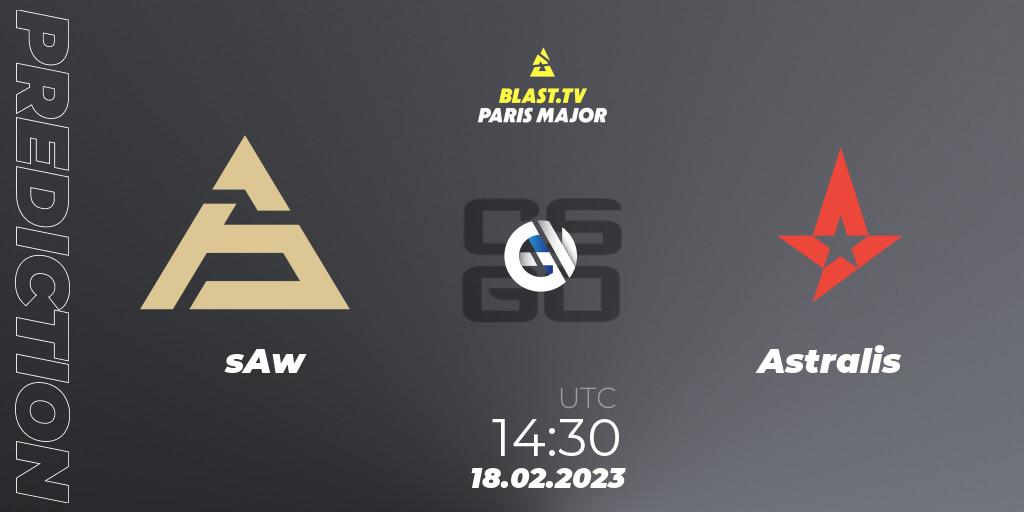sAw - Astralis: ennuste. 18.02.2023 at 14:30, Counter-Strike (CS2), BLAST.tv Paris Major 2023 Europe RMR Closed Qualifier A