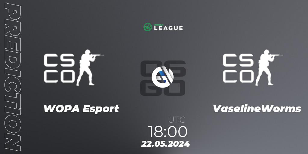 WOPA Esport - VaselineWorms: ennuste. 22.05.2024 at 18:00, Counter-Strike (CS2), ESEA Season 49: Advanced Division - Europe