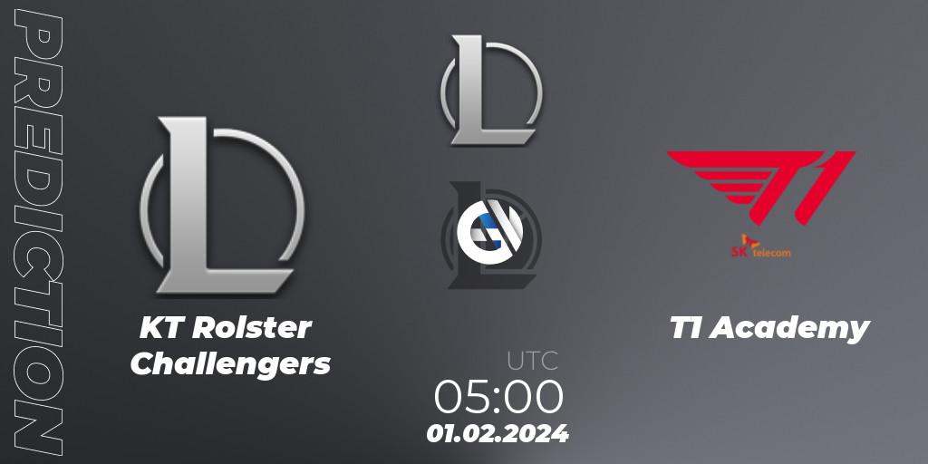 KT Rolster Challengers - T1 Academy: ennuste. 01.02.2024 at 05:00, LoL, LCK Challengers League 2024 Spring - Group Stage