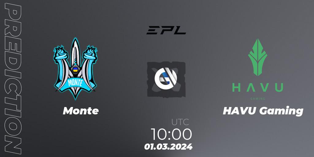 Monte - HAVU Gaming: ennuste. 01.03.2024 at 10:31, Dota 2, European Pro League Season 17: Division 2