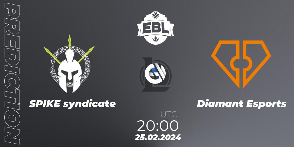 SPIKE syndicate - Diamant Esports: ennuste. 25.02.24, LoL, Esports Balkan League Season 14
