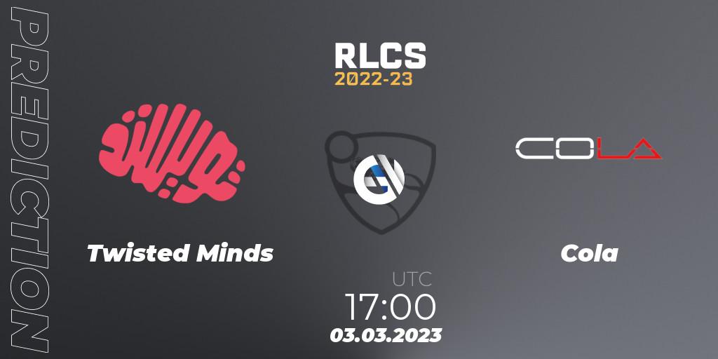 Twisted Minds - Cola: ennuste. 03.03.2023 at 17:00, Rocket League, RLCS 2022-23 - Winter: Middle East and North Africa Regional 3 - Winter Invitational