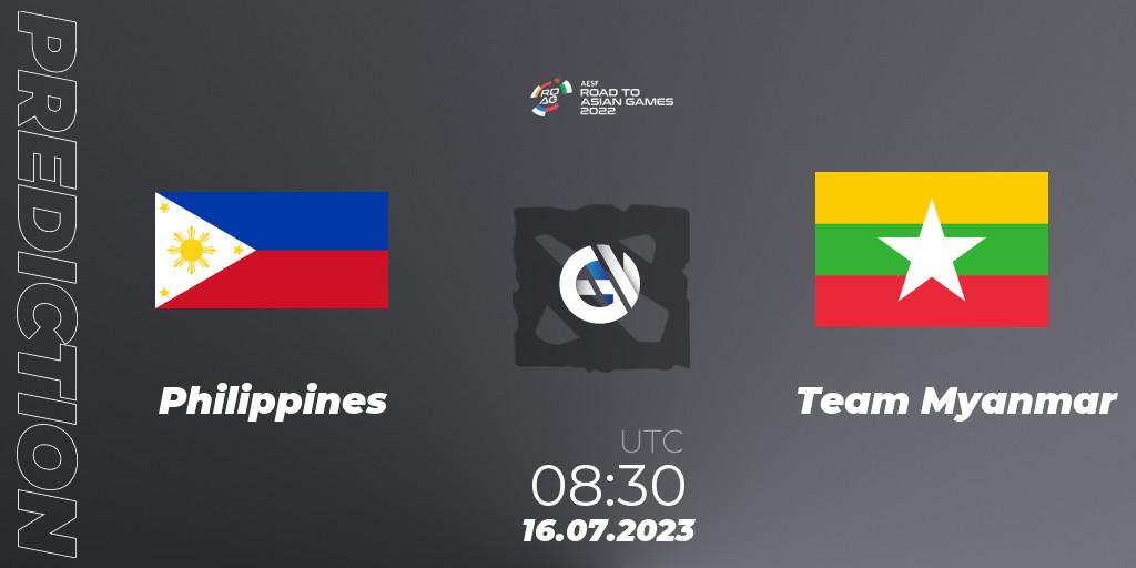 Philippines - Team Myanmar: ennuste. 16.07.2023 at 08:30, Dota 2, 2022 AESF Road to Asian Games - Southeast Asia