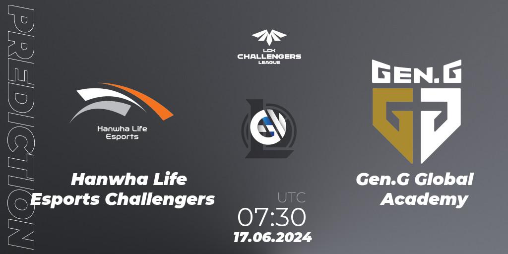 Hanwha Life Esports Challengers - Gen.G Global Academy: ennuste. 17.06.2024 at 07:30, LoL, LCK Challengers League 2024 Summer - Group Stage
