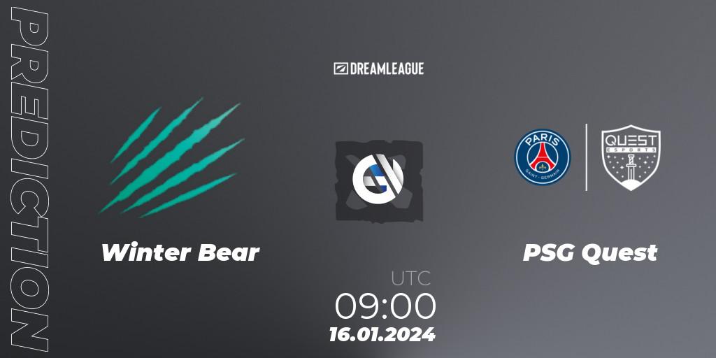 Winter Bear - PSG Quest: ennuste. 16.01.2024 at 09:06, Dota 2, DreamLeague Season 22: MENA Closed Qualifier