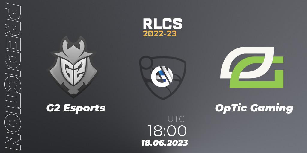 G2 Esports - OpTic Gaming: ennuste. 18.06.2023 at 18:00, Rocket League, RLCS 2022-23 - Spring: North America Regional 3 - Spring Invitational