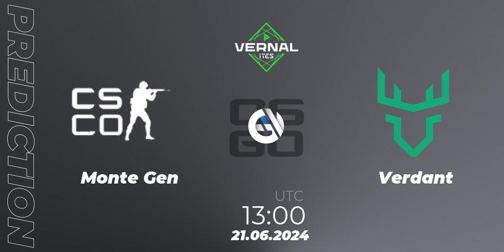 Monte Gen - Verdant: ennuste. 21.06.2024 at 13:00, Counter-Strike (CS2), ITES Vernal