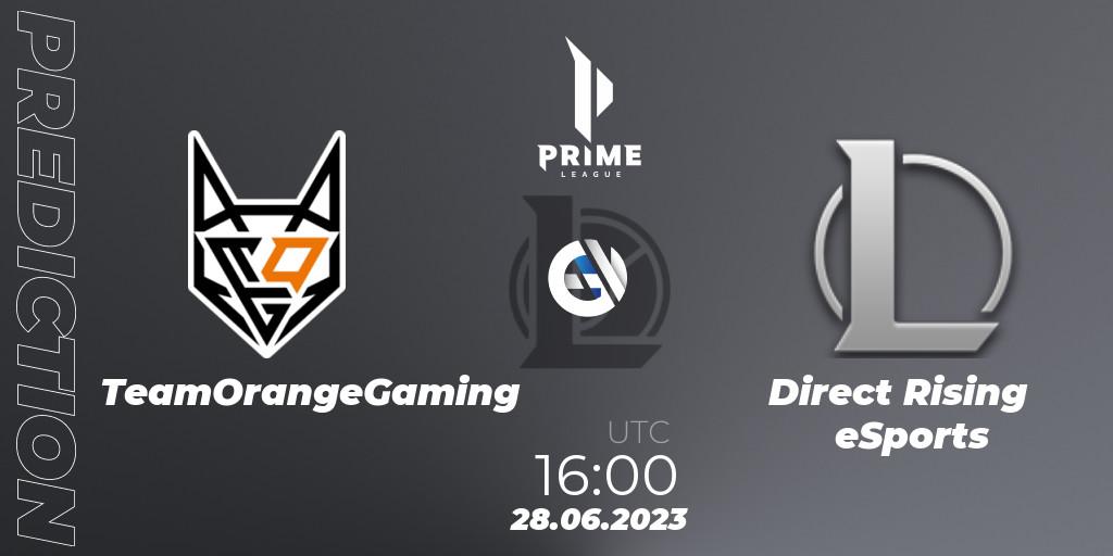 TeamOrangeGaming - Direct Rising eSports: ennuste. 28.06.2023 at 16:00, LoL, Prime League 2nd Division Summer 2023