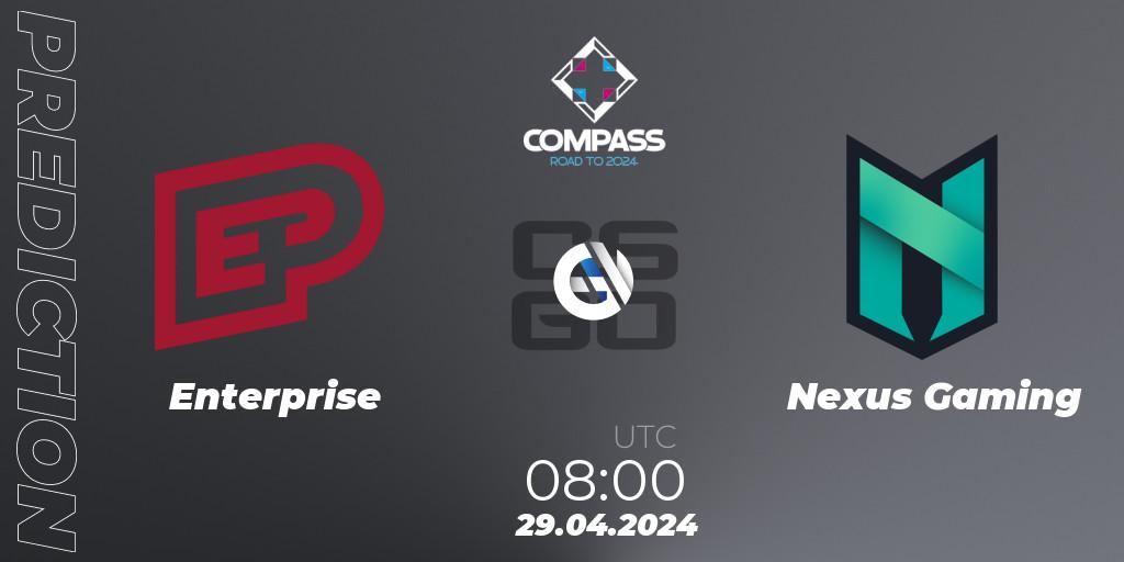 Enterprise - Nexus Gaming: ennuste. 29.04.2024 at 08:00, Counter-Strike (CS2), YaLLa Compass Spring 2024