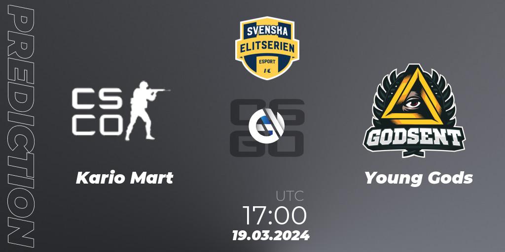 Kario Mart - Young Gods: ennuste. 19.03.2024 at 17:00, Counter-Strike (CS2), Svenska Elitserien Spring 2024
