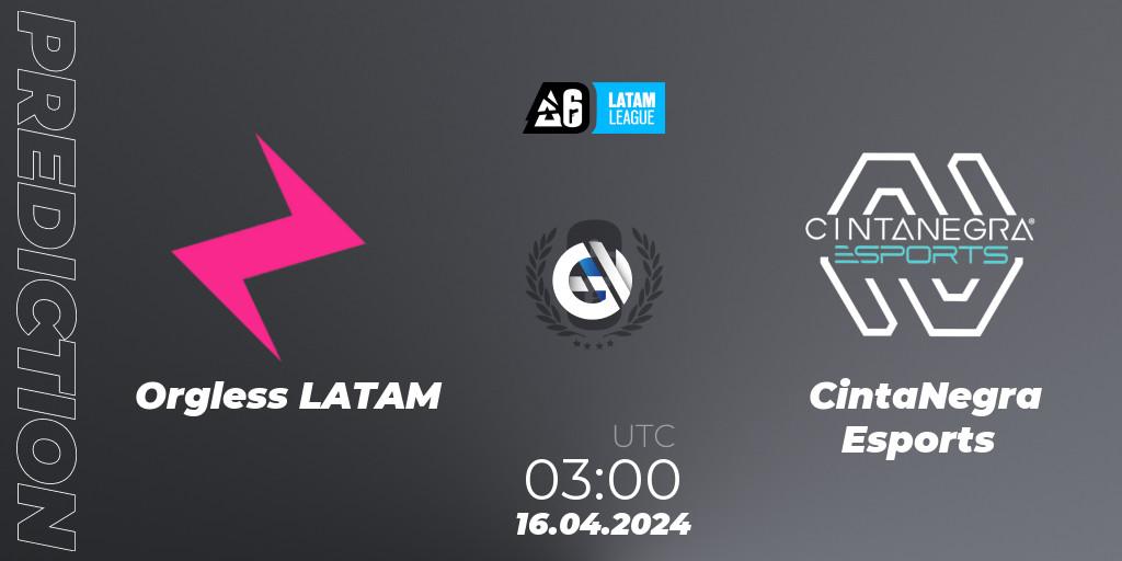 Orgless LATAM - CintaNegra Esports: ennuste. 16.04.2024 at 03:00, Rainbow Six, LATAM League 2024 - Stage 1: LATAM North