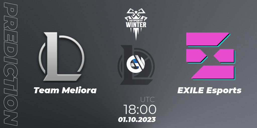 Team Meliora - EXILE Esports: ennuste. 01.10.2023 at 18:00, LoL, Hitpoint Masters Winter 2023 - Group Stage