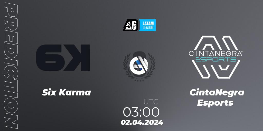 Six Karma - CintaNegra Esports: ennuste. 02.04.2024 at 03:00, Rainbow Six, LATAM League 2024 - Stage 1: LATAM North