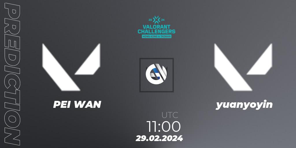 PEI WAN - yuanyoyin: ennuste. 29.02.2024 at 11:00, VALORANT, VALORANT Challengers Hong Kong and Taiwan 2024: Split 1