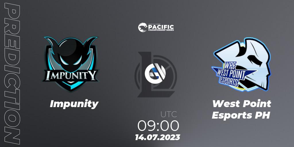 Impunity - West Point Esports PH: ennuste. 14.07.2023 at 09:00, LoL, PACIFIC Championship series Group Stage