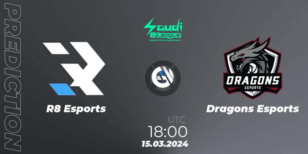 R8 Esports - Dragons Esports: ennuste. 15.03.2024 at 18:30, Overwatch, Saudi eLeague 2024 - Major 1 / Phase 2