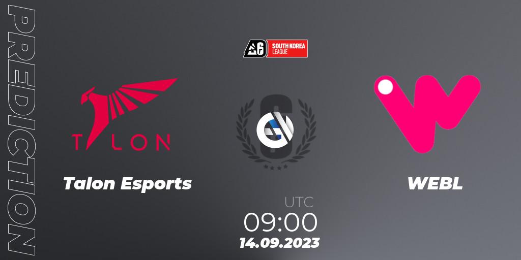 Talon Esports - WEBL: ennuste. 14.09.2023 at 09:00, Rainbow Six, South Korea League 2023 - Stage 2