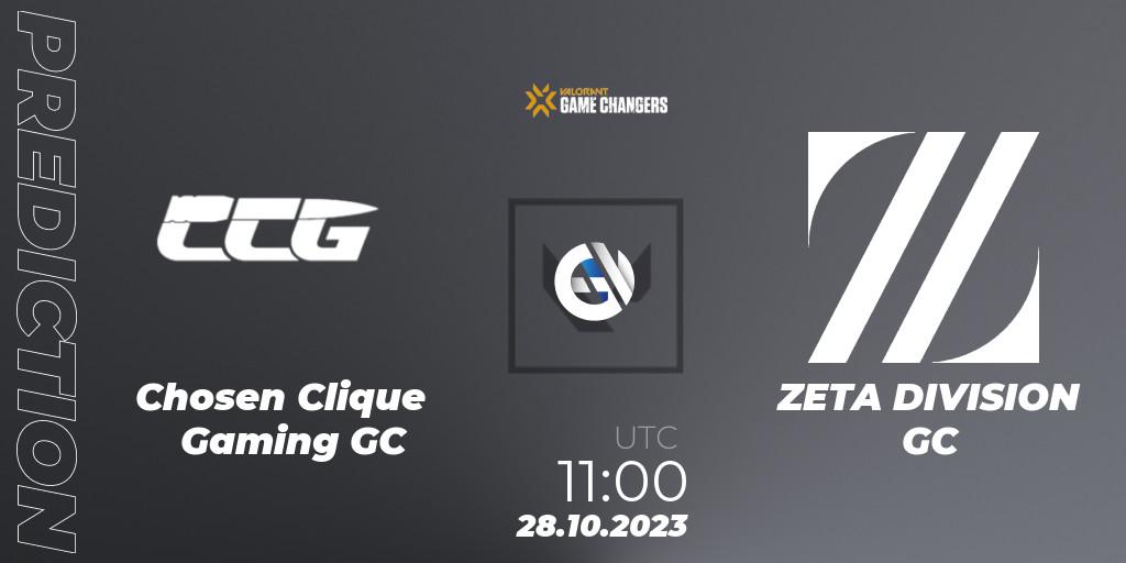 Chosen Clique Gaming GC - ZETA DIVISION GC: ennuste. 28.10.2023 at 11:00, VALORANT, VCT 2023: Game Changers East Asia