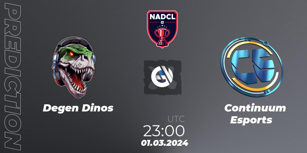 Degen Dinos - Continuum Esports: ennuste. 01.03.2024 at 23:00, Dota 2, North American Dota Challengers League Season 6 Division 1