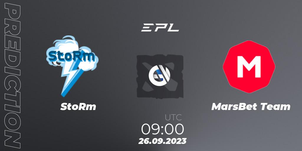 StoRm - MarsBet Team: ennuste. 26.09.2023 at 08:59, Dota 2, European Pro League Season 12