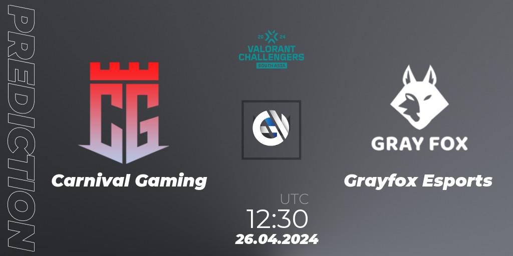 Carnival Gaming - Grayfox Esports: ennuste. 26.04.2024 at 12:30, VALORANT, VALORANT Challengers 2024 South Asia: Split 1 - Cup 2
