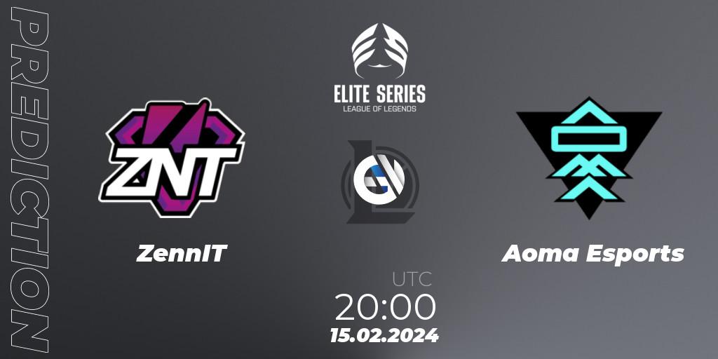 ZennIT - Aoma Esports: ennuste. 15.02.2024 at 20:00, LoL, Elite Series Spring 2024