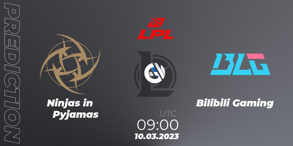 Ninjas in Pyjamas - Bilibili Gaming: ennuste. 10.03.2023 at 09:00, LoL, LPL Spring 2023 - Group Stage