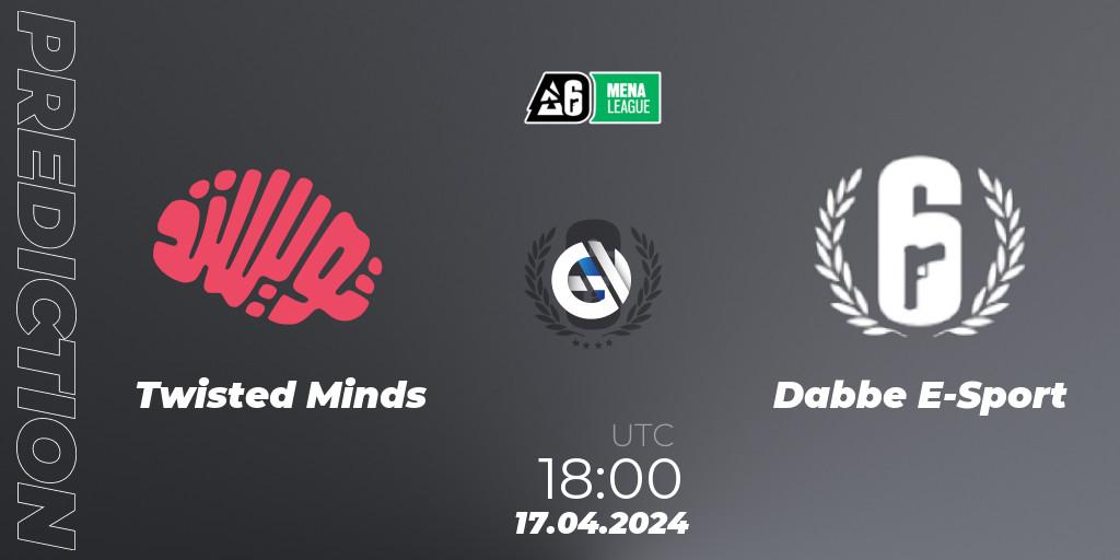 Twisted Minds - Dabbe E-Sport: ennuste. 17.04.2024 at 18:00, Rainbow Six, MENA League 2024 - Stage 1
