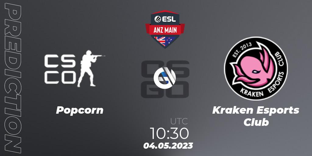 Popcorn - Kraken Esports Club: ennuste. 04.05.2023 at 10:30, Counter-Strike (CS2), ESL ANZ Main Season 16