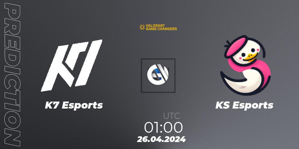K7 Esports - KS Esports: ennuste. 26.04.2024 at 01:00, VALORANT, VCT 2024: Game Changers LAN - Opening