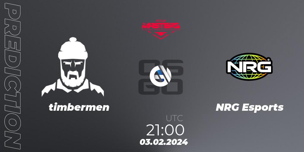 timbermen - NRG Esports: ennuste. 03.02.24, CS2 (CS:GO), ACE North American Masters Spring 2024 - A BLAST Premier Qualifier
