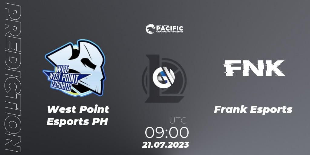 West Point Esports PH - Frank Esports: ennuste. 21.07.2023 at 09:00, LoL, PACIFIC Championship series Group Stage