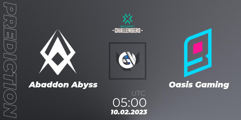 Abaddon Abyss - Oasis Gaming: ennuste. 10.02.23, VALORANT, VALORANT Challengers 2023: Philippines Split 1