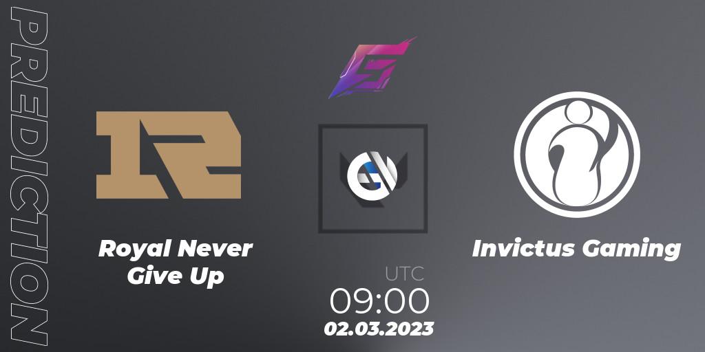 Royal Never Give Up - Invictus Gaming: ennuste. 02.03.2023 at 09:00, VALORANT, FGC Valorant Invitational 2023: Act 1 - Open Qualifier