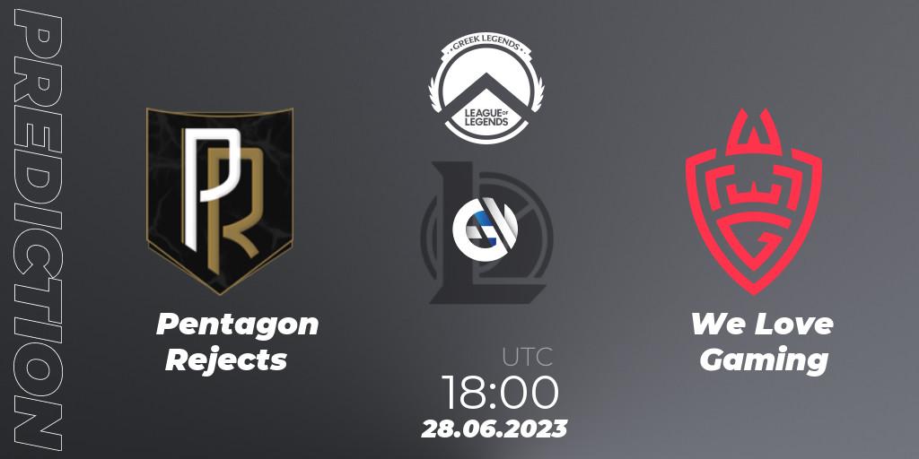 Pentagon Rejects - We Love Gaming: ennuste. 28.06.2023 at 18:00, LoL, Greek Legends League Summer 2023