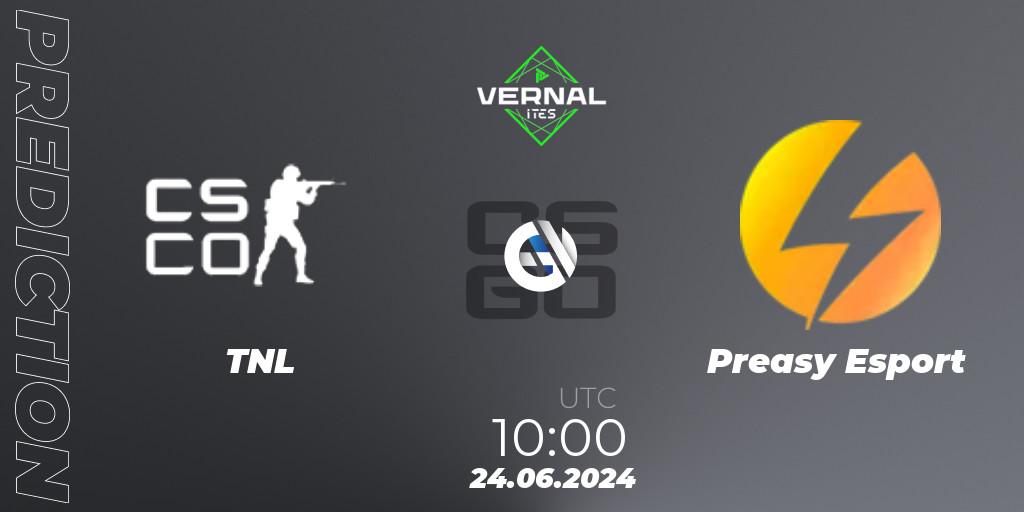 TNL - Preasy Esport: ennuste. 24.06.2024 at 10:00, Counter-Strike (CS2), ITES Vernal
