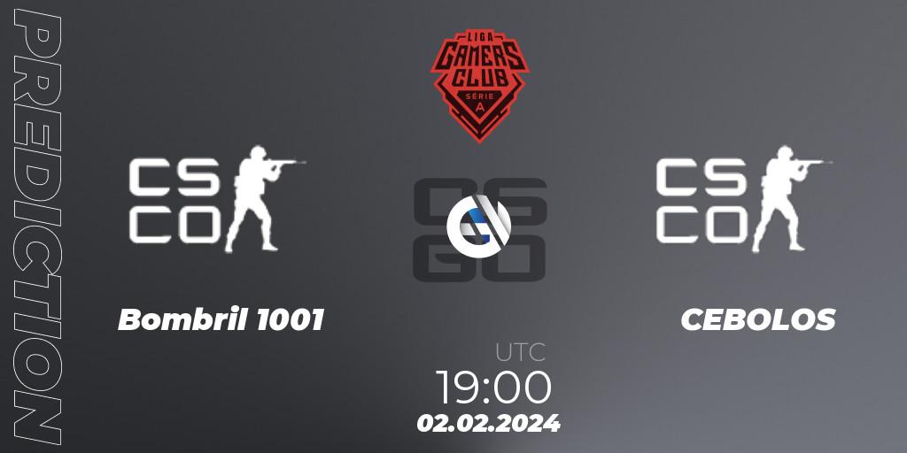 Bombril 1001 - CEBOLOS: ennuste. 02.02.2024 at 19:00, Counter-Strike (CS2), Gamers Club Liga Série A: January 2024
