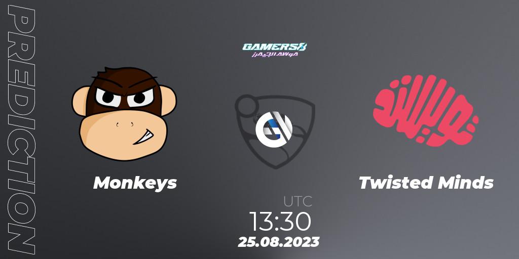 Monkeys - Twisted Minds: ennuste. 25.08.2023 at 13:30, Rocket League, Gamers8 2023