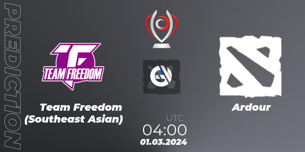 Team Freedom (Southeast Asian) - Ardour: ennuste. 01.03.2024 at 04:00, Dota 2, Opus League