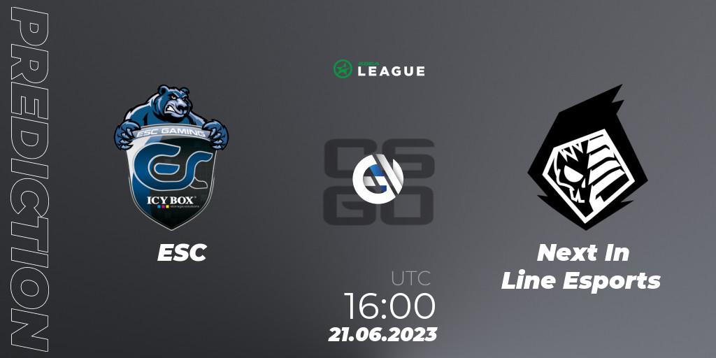ESC - Next In Line Esports: ennuste. 21.06.2023 at 16:00, Counter-Strike (CS2), ESEA Season 45: Open Division - Europe