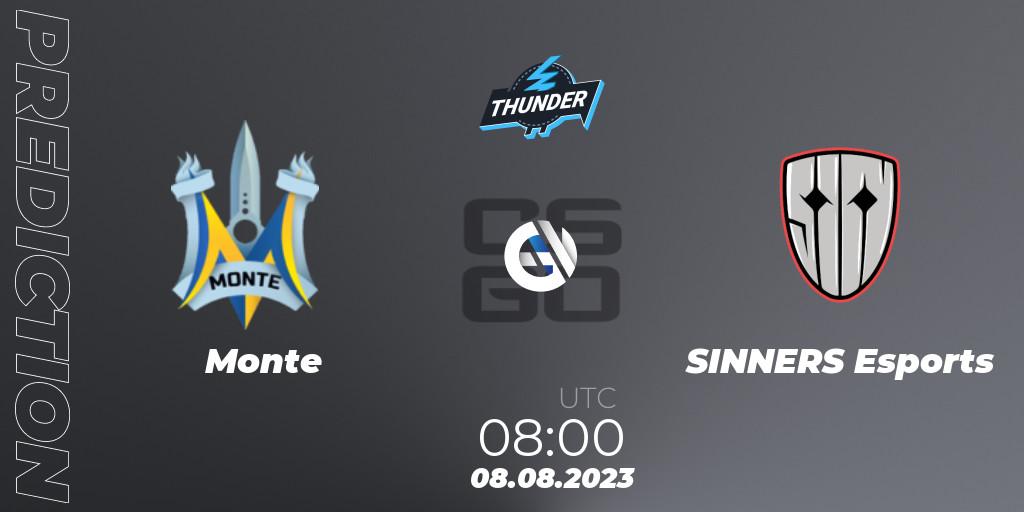 Monte - SINNERS Esports: ennuste. 08.08.2023 at 08:00, Counter-Strike (CS2), Thunderpick World Championship 2023: European Qualifier #1
