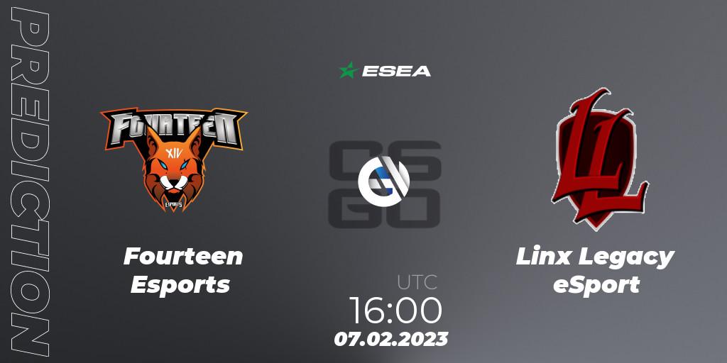 Fourteen Esports - Linx Legacy eSport: ennuste. 17.02.23, CS2 (CS:GO), ESEA Season 44: Advanced Division - Europe