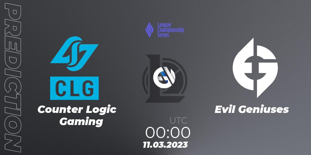 Counter Logic Gaming - Evil Geniuses: ennuste. 11.03.23, LoL, LCS Spring 2023 - Group Stage